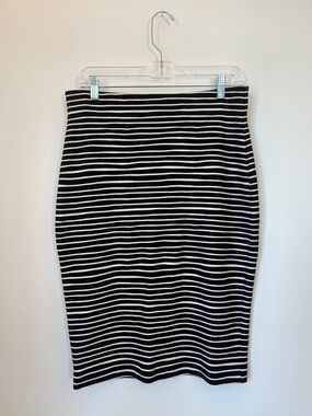 Ann Taylor LOFT Black and White Striped Knit Pencil Skirt
